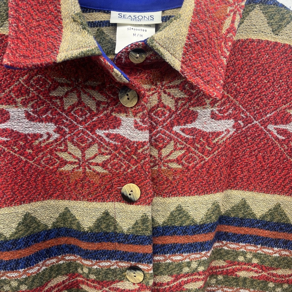 Vintage 90's Tapestry Woven Knit Jacket Wool Blend Western Deer Womens Medium - Picture 5 of 12